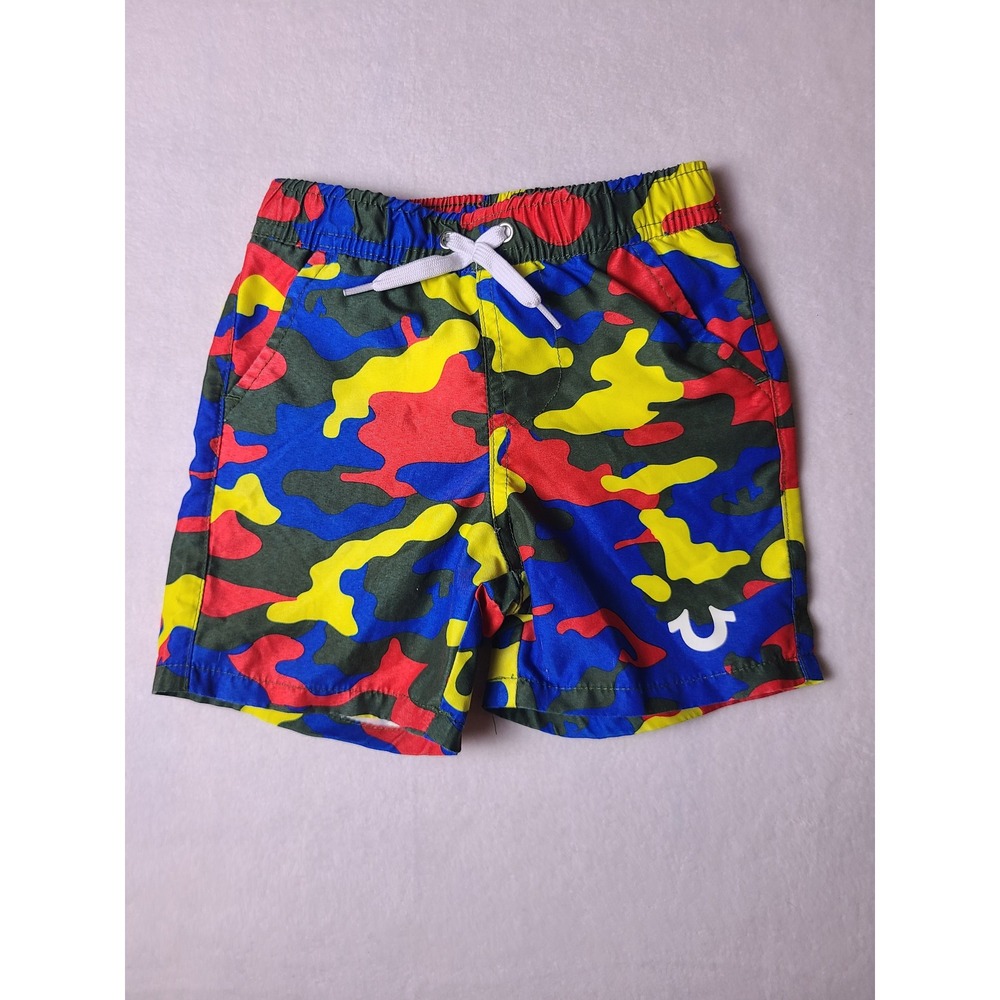 True Religion Swim Shorts Toddler 2T Multi-Color Camo Logo Mesh Lined Trunks
